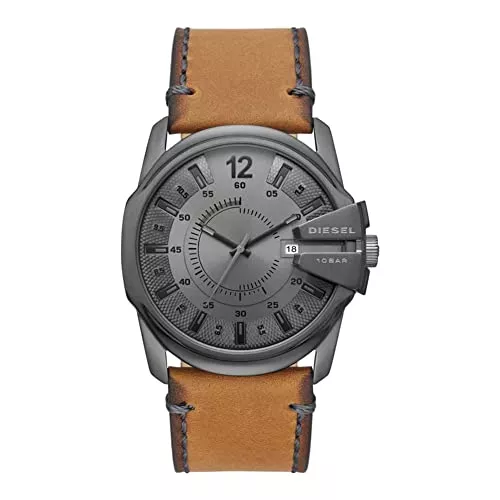 Diesel Uhren Diesel Herrenuhr Master Chief Dreizeiger, Gehäusegröße 46 mm, Edelstahluhr mit Lederarmband