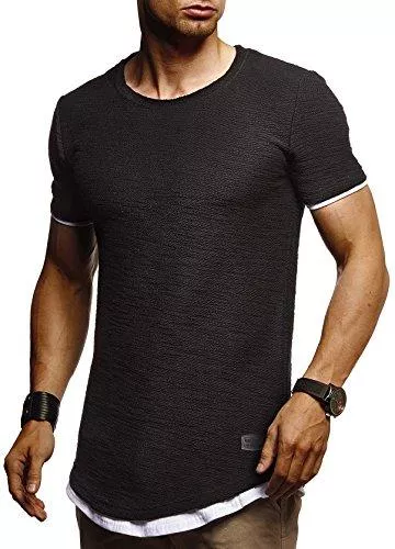 Leif Nelson T-Shirts Leif Nelson Herren Sommer T-Shirt Rundhals-Ausschnitt Slim Fit Baumwolle-Anteil Moderner Männer T-Shirt Crew Neck Hoodie-Sweatshirt Kurzarm lang