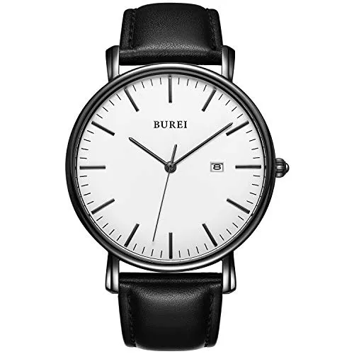 BUREI Uhren BUREI Herren Uhren Ultra Dünne Schwarze Minimalistische Quartz mit Datumsanzeige