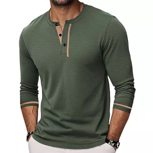 CTU Langarmshirts Herren Langarm Henley Shirts Lässiges Slim Fit T-Shirt für Herren Einfarbiges Oberteil mit Knöpfen