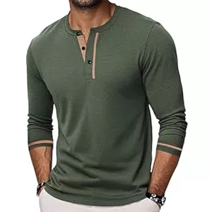 CTU Langarmshirts Herren Langarm Henley Shirts Lässiges Slim Fit T-Shirt für Herren Einfarbiges Oberteil mit Knöpfen