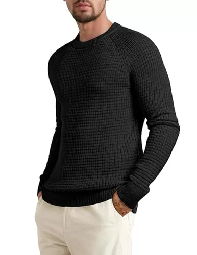 Elegancity Pullover & Strickmode Elegancity Herren Rundrals Pullover Grobstrick Pulli Warm Waffel Strickpullover Regular Fit Freizeit Sweatshirts S-3XL