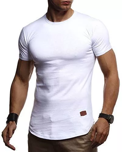 LEIF NELSON T-Shirts Leif Nelson Herren Sommer T-Shirt Rundhals Ausschnitt Slim Fit Baumwolle-Anteil Cooles weißes schwarzes Basic Männer T-Shirt Crew Neck Jungen Kurzarmshirt O-Neck Kurzarm Sleeve Top Lang LN8294