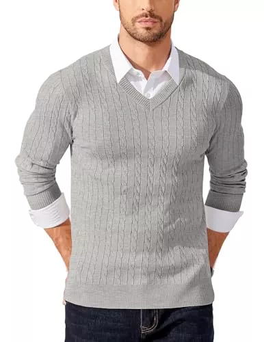 COOFANDY Pullover & Strickmode COOFANDY Herren V Ausschnitt Pullover Langarm Strickpullover Feinstrick Zopfmuster Männer Pulli