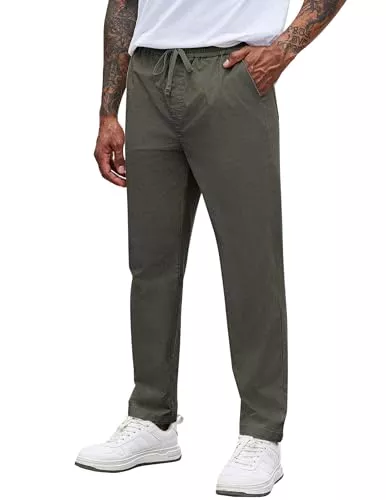 COOFANDY Hosen COOFANDY Hosen Herren Chino Hose Freizeithose Stoffhose aus Baumwolle Hose Lang für Männer Schlupfhose Elastische Taille mit Kordelzug Regular Fit Taschen