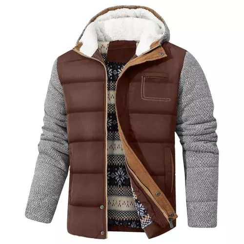 Zaitun Jacken Zaitun Herren Winterjacke Warme Fleecejacke Gefüttert Windbreaker mit Kapuze Winddichte Outdoor Jacken Thermo Puffer Jacke