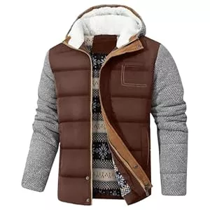 Zaitun Jacken Zaitun Herren Winterjacke Warme Fleecejacke Gefüttert Windbreaker mit Kapuze Winddichte Outdoor Jacken Thermo Puffer Jacke