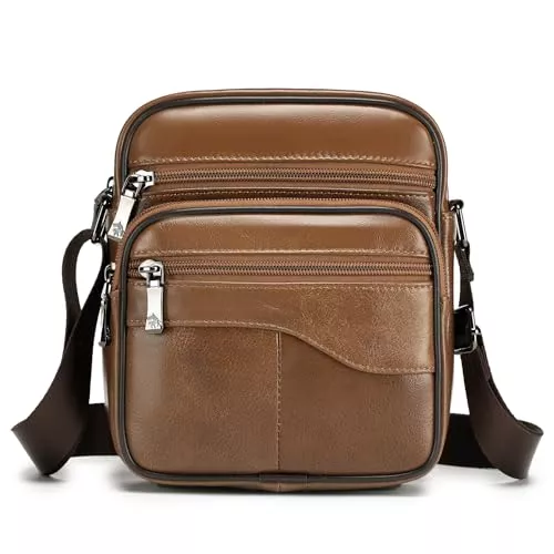 BAGZY Taschen & Rucksäcke BAGZY Herren-Umhängetasche, Echtleder, kleine Umhängetasche, Herren, Umhängetasche, Business-Taschen, Rucksäcke, Travers, Taschen, Handtaschen, Reise