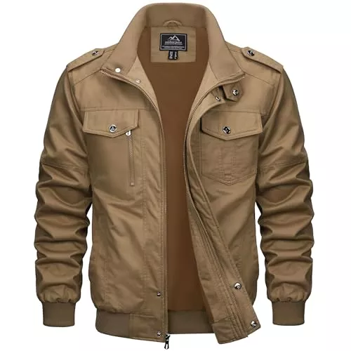 MAGCOMSEN Jacken MAGCOMSEN Übergangsjacke Herren Winddichte Cargo Outdoorjacke Herbst Blouson Jacke Militär Armee Fliegerjacke Baumwolle Stehkragen Freizeitjacke mit Multi Taschen