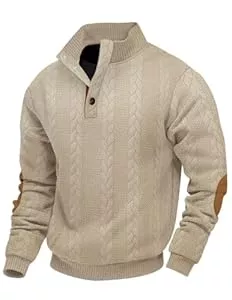 EndoraDore Pullover & Strickmode EndoraDore Herren Sweatshirts Casual Jacquard Pullover Langarm mit Knopfleiste und Stehkragen Freizeitpullover