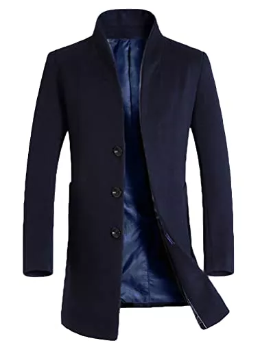 Lavnis Mäntel Lavnis Herren Trenchcoat Lang Wollmischung Übermantel Slim Fit Down Topcoat
