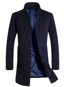 Lavnis  Lavnis Herren Trenchcoat Lang Wollmischung Übermantel Slim Fit Down Topcoat
