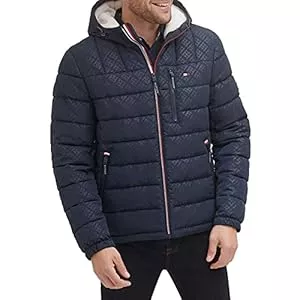Tommy Hilfiger Jacken Tommy Hilfiger Herren Midweight Sherpa Lined Hooded Water Resistant Puffer Jacket Mantel