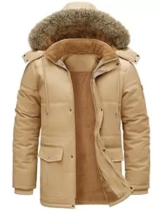 TOMEEK Jacken TOMEEK Winterjacke Herren Winter Parka Warm Fleecejacke Winddicht Outdoorjacke Mantel Lang Gefüttert Steppjacke mit Abnehmbar Kapuze und Taschen Winterparka(Schwarz,M)