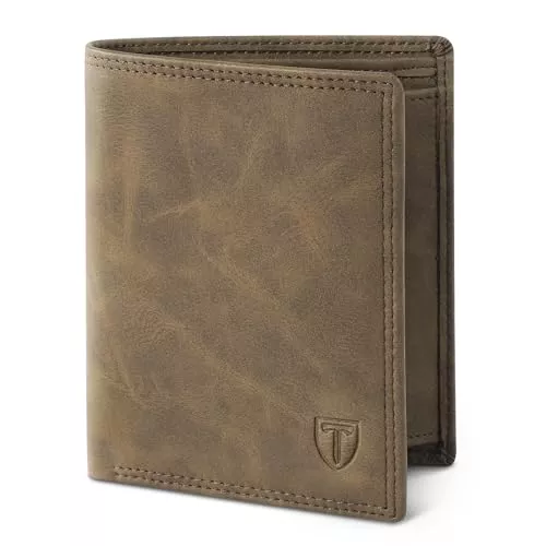 TENBST Taschen & Rucksäcke TENBST Geldbörse Herren mit RFID Schutz, Portmonee mit 15 kartenetui, Ausweisfenster & Fotofenster, Münzfach mit Knopf, 2 Geldscheinfächern, Herren Geldbörse mit Geschenkbox – Braun