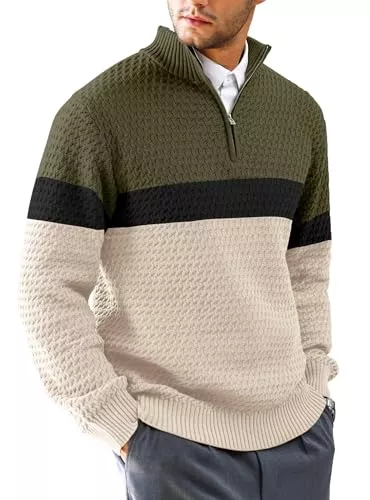 Zaitun Pullover & Strickmode Zaitun Herren 1/4 Zip Sweater Langarm, Warm Rollkragenpullover Langarm, Leichter Gestrickter Pullover für Herren, Casual Freizeit Oberteil