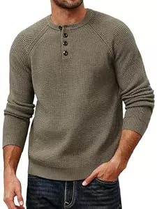 PJ PAUL JONES Pullover & Strickmode PJ PAUL JONES Herren Pullover Waffle Texture Henley Langarm Strickpullover Rundhals Basic Sweater mit Knopfleiste