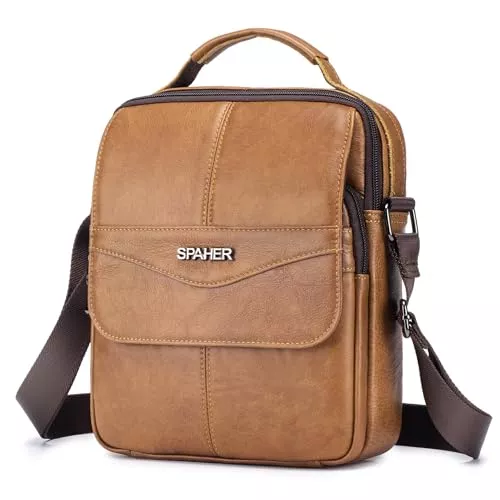 SPAHER Taschen & Rucksäcke SPAHER Umhängetasche Leder Herren Herrentasche Zum Umhängen Schultertasche für 11 Zoll iPad Herrenhandtasche Groß Männertasche Crossbody Messenger Bag Handgelenktasche Business Tasche