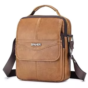 SPAHER  SPAHER Umhängetasche Leder Herren Herrentasche Zum Umhängen Schultertasche für 11 Zoll iPad Herrenhandtasche Groß Männertasche Crossbody Messenger Bag Handgelenktasche Business Tasche