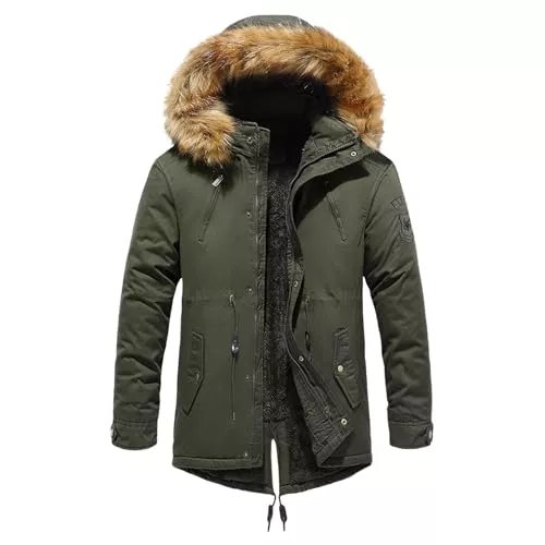 Generisch Jacken Generisch Winddicht Outdoor Winterjacke Lang Herren Fleece Gefütterte Wintermantel Winter Parka Jacke Mit Kapuze Lange Warme Mantel Parka Steppjacke Männer