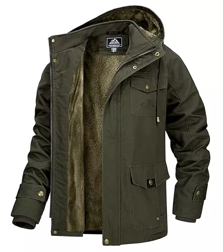 MAGCOMSEN Jacken MAGCOMSEN Winterjacke Herren Warm Gefüttert Jacke Fleece Winterparka Winddicht Outdoor Übergangsjacke mit Abnehmbarer Kapuze