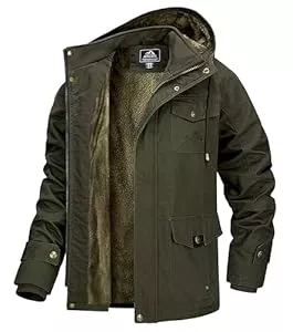 MAGCOMSEN  MAGCOMSEN Winterjacke Herren Warm Gefüttert Jacke Fleece Winterparka Winddicht Outdoor Übergangsjacke mit Abnehmbarer Kapuze