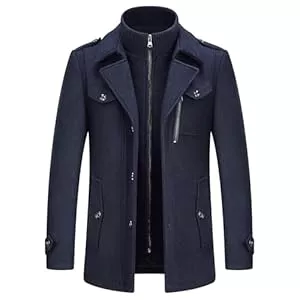 KUDORO  KUDORO Herren Wintermantel Wolle Kurzmantel Herren Wollmantel Mittellang Slim Fit für Business Freizeit Peacoat Herren Casual