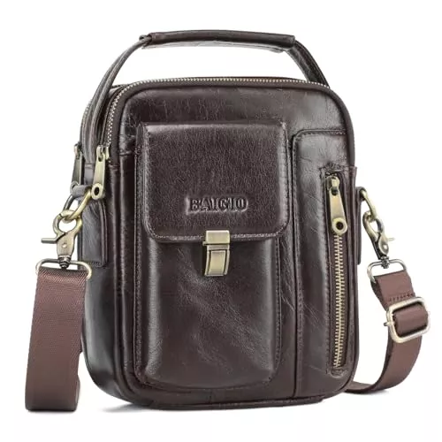 BAIGIO Taschen & Rucksäcke BAIGIO Umhängetasche Herren Leder Schultertasche Vintage Crossbody Bag Messenger Herrentasche zum Umhängen Ledertasche Männer Tasche mit Verstellbarem Gurt für Business Arbeit Reise