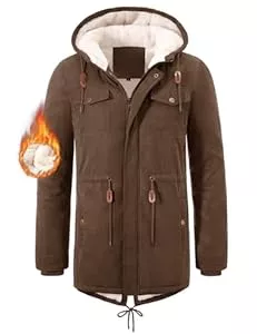Vijamiy  Vijamiy Winterjacke Herren Fleece Gefüttert Winterparka Mit Kapuze Warm Winddicht Lang Mantel Herren Winter Outdoor Parka Jacke