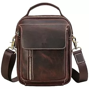 TIDING  TIDING Männer Schultertaschen, echtes Leder Crossbody Pack Geldbörse Casual Satchel Seitentasche Kleine Handtaschen
