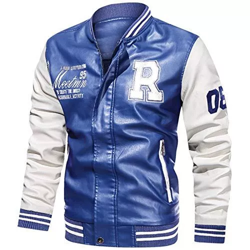 Uni-Wert Jacken Uni-Wert Herren Bomberjacke Pu Leder Fliegerjacke Stehkragen Collegejacke Reißverschluss Übergangsjacke Casual Baseball Jacken Mantel