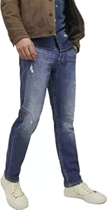 JACK & JONES  JACK & JONES Jeans Herren Tim Vintage Slim Straight Stretch Ripped Destroyed Baumwolle Elasthan Gerades Bein Blue Denim