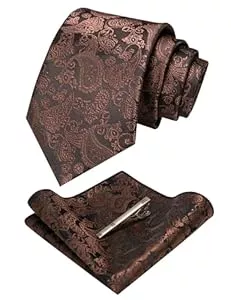 JEMYGINS  JEMYGINS Graziös Paisley Elegant Herren Krawatte und Einstecktuch mit krawattenklammer Sets