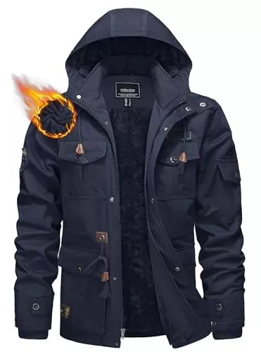 KEFITEVD Jacken KEFITEVD Winterparka Herren Fleece Gefüttert Winterjacke mit Viele Taschen Kapuze Warm Winter Mantel Übergangsjacke Militär Jacke mit Stehkragen