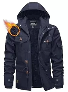 KEFITEVD  KEFITEVD Winterparka Herren Fleece Gefüttert Winterjacke mit Viele Taschen Kapuze Warm Winter Mantel Übergangsjacke Militär Jacke mit Stehkragen