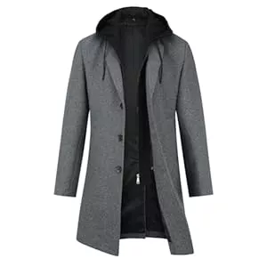 YOUTHUP  YOUTHUP Mantel Herren Wollmantel mit Kapuze Mittellang Wolle Winter Herrenmantel Slim Fit Wintermantel