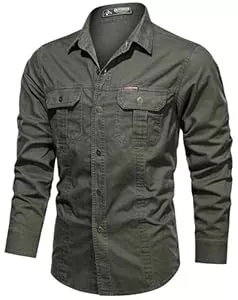 PADOLA  PADOLA Hemd Herren Baumwolle Hemden Langarm Slim Fit Cowboyhemd Stehkragen Westernhemd Taktisches Hemd Outdoor Arbeitshemd Safarihemd Einfarbige Freizeithemden