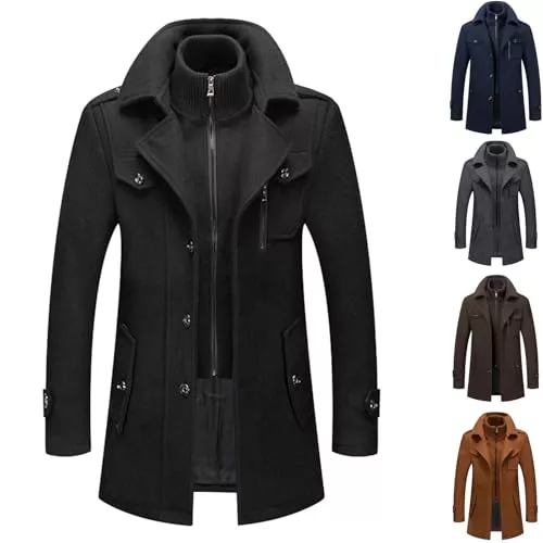 Generisch Mäntel Herren Wintermantel Mantel Herren Wintermantel aus Wolle für Freizeit und Business Coat Wolljacke mit Langschnitt Wollmantel Lang Warme Winterjacke Elegant als Trenchcoat​ Winterjacke Herren Business