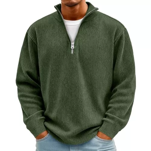 Generic Pullover & Strickmode Herren Rollkragenpullover mit Viertel-Reißverschluss Zip Pullover Warm Strickpullover Langarm Winterpullover Sweater Arbeitspullover Langarmshirt
