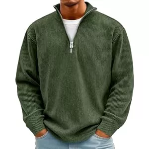 Generic  Herren Rollkragenpullover mit Viertel-Reißverschluss Zip Pullover Warm Strickpullover Langarm Winterpullover Sweater Arbeitspullover Langarmshirt