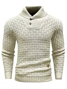 HYPESTFIT  HYPESTFIT Herren Rollkragen Pullover Langarm Feinstrick Pullover Texturierte Gerippte Kante Basic Sweater