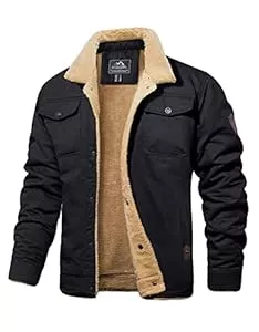 MAGCOMSEN  MAGCOMSEN Herren Fleece Winterjacke Outdoor Cargo Fliegerjacke Militär Winterparka Winddichte Freizeitjacke Stehkragen Warme Gefütterte Jacken mit 5 Taschen
