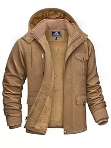 KEFITEVD  KEFITEVD Winterjacke Herren Warm Gefüttert Jacke mit Abnehmbarer Kapuze Cargo Winterparka Winter Mantel Stehkragen Übergangsjacke Militär Jacken