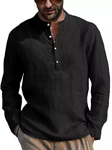 Gemijacka Langarmshirts Gemijacka Hemd Herren Langarm Henley Sommerhemd Herren Freizeithemd mit Brusttasche Regular Fit Men Shirts