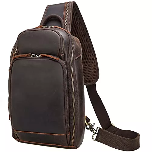 TIDING Taschen & Rucksäcke TIDING Leder Umhängetasche für Herren | 9.7 Zoll iPad Tasche Crossbody Sling Bag | Brusttasche für Arbeit und Reisen, Braun