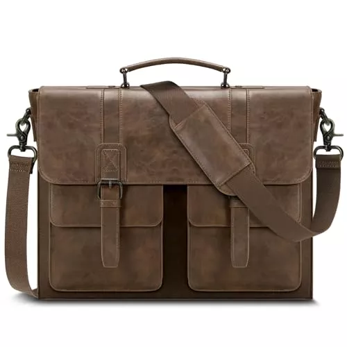 RAINSMORE Taschen & Rucksäcke RAINSMORE Aktentasche Herren PU Leder Arbeitstasche Wasserdicht Laptoptasche 15.6 Zoll Messenger Bag Umhängetasche für Business Büro Uni
