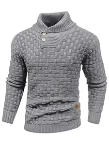 HYPESTFIT  HYPESTFIT Herren Rollkragen Pullover Langarm Feinstrick Pullover Texturierte Gerippte Kante Basic Sweater