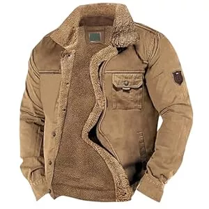 SOOUICKER  SOOUICKER Winterjacke Herren Ohne Kapuze Gefüttert Fleecejacke Outdoor Warm Übergangsjacke Sportlich Cargo Bomberjacke Vintage mit Fellkragen Outdoor Jacken für Herren Fleece