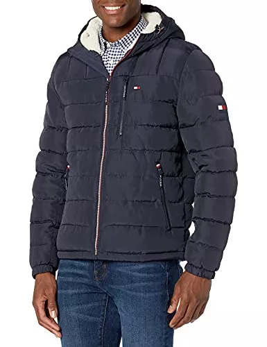 Tommy Hilfiger Jacken Tommy Hilfiger mittelschwere wasserabweisende Pufferjacke für Herren mit Sherpa-Futter und Kapuze