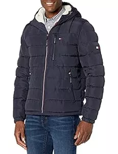 Tommy Hilfiger Jacken Tommy Hilfiger mittelschwere wasserabweisende Pufferjacke für Herren mit Sherpa-Futter und Kapuze
